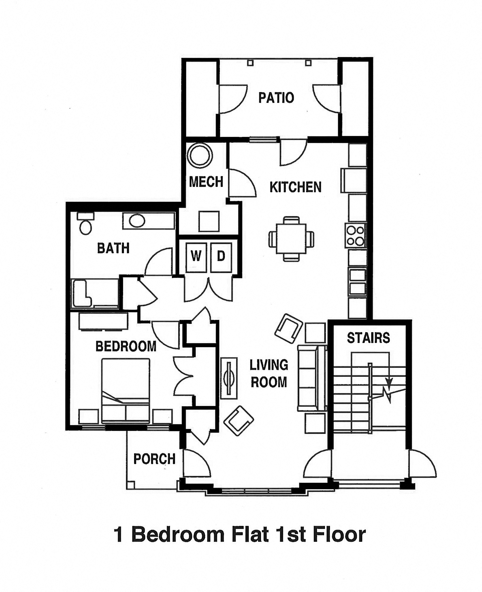 Floor plan for 1 bed, 1 bath, 849 sqft